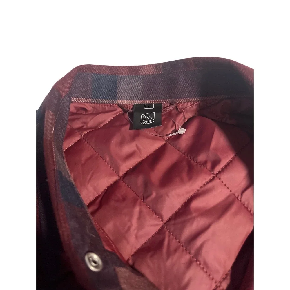 Flylow Gear Mens Large Insulated Flannel‎ Shirt Jacket Quilted Plaid Shacket Red